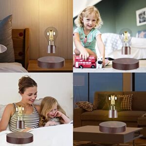 VGAzer Magnetic Levitating Floating Wireless LED Light Bulb Desk Lamp for Unique Gifts, Room Decor, Night Light, Home Office Decor Desk Tech Toys (Round Wooden Base..)