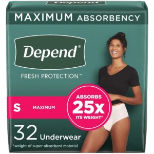 depend fresh protection adult incontinence & postpartum bladder leak underwear for women, disposable, maximum, small, blush, 32 count, packaging may vary