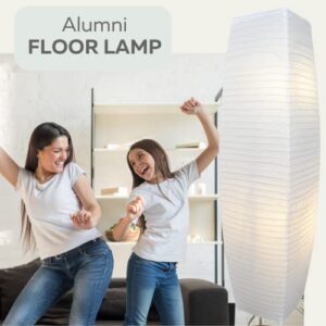 LIGHTACCENTS Alumni Paper Floor Lamps 2-Pack - Japanese Inspired Standing Lights with Chrome Base and Elegant White Paper Shade, Paper Lantern Lamp with Rice Paper Lamp Shade (Set of 2)