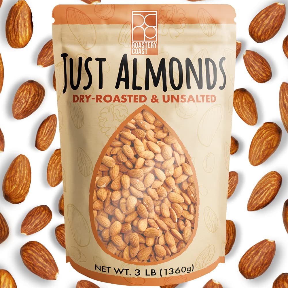 Roastery Coast - Daily Nuts Just Roasted Almonds | Almonds Bulk 3 LB | Unsalted Nuts| Slow Dry Roasted | Steam Pasteurized | Plant Protein | Gluten Free | Non-GMO | Low carb | Keto Snack | Prime Snack