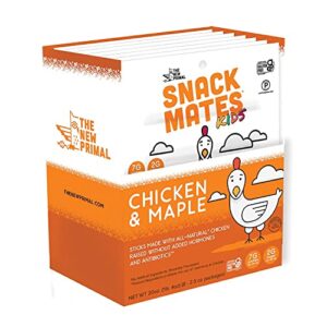 The New Primal Snack Mates Chicken & Maple Sticks, Gluten Free Healthy Snacks for Kids, Low Sugar High Protein Kids Snack for School, Mini Paleo Jerky Meat Stick, 7g Protein, 50 Calories, 40 Pack