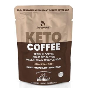 rapidfire ketogenic high performance instant coffee mix, supports energy and metabolism, 15 servings, brown, 7.93 ounce (pack of 1)