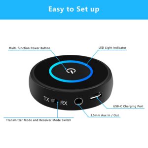 Frienicty Bluetooth 5.3 Transmitter Adapter for TV, 2-in-1 Wireless Audio Transmitter Receiver, Bluetooth AUX Adapter for Airplane Headphones PC Speaker Home Stereo, No Audio Delay, Pair Two at Once