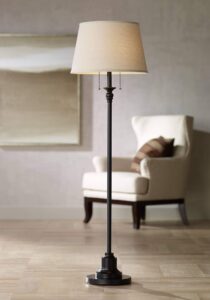 360 lighting spenser traditional floor lamp standing exquisite 58" tall oiled bronze brown metal thin column off-white linen fabric empire shade for living room reading house bedroom home