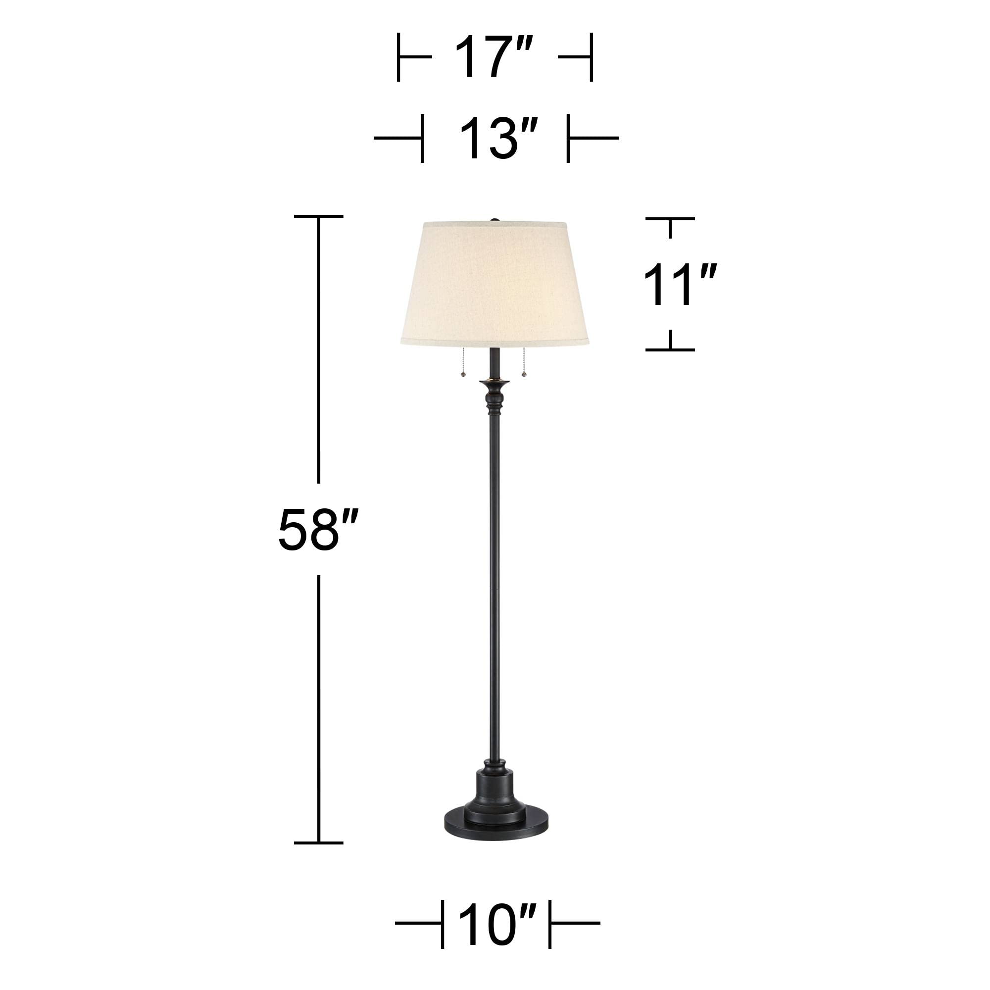 360 Lighting Spenser Traditional Floor Lamp Standing Exquisite 58" Tall Oiled Bronze Brown Metal Thin Column Off-White Linen Fabric Empire Shade for Living Room Reading House Bedroom Home