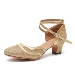 minishion women's gold glitter ballroom latin dancing shoes party wedding heels us 9