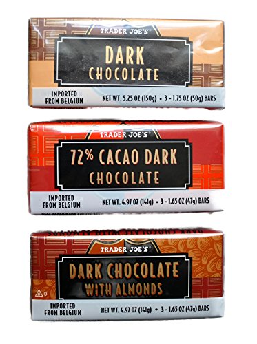 Trader Joe's Belgian Dark Chocolate Bars 3 Variety Pack - Total 9 Bars, 1.7 ounces