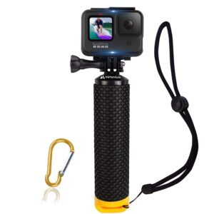waterproof floating hand grip compatible with gopro hero 12 11 10 9 8 7 6 5 4 3+ 2 1 session black silver camera handler & handle mount accessories kit for water sport and action cameras (yellow)