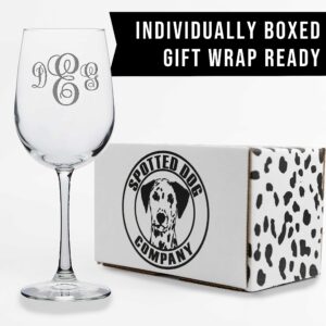 Spotted Dog Company Personalized Etched 16oz Stemmed Wine Glass, Mother's Day Gift, Wife, Gift for Her, Script Monogram