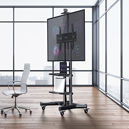 ONKRON Mobile TV Stand for 50" - 86" TVs up to 200 lbs - Adjustable TV Stand Portable - max VESA 800x500 - Tall TV Stand with Wheels/Mobile TV Cart Rolling TV Stand on Wheels Black