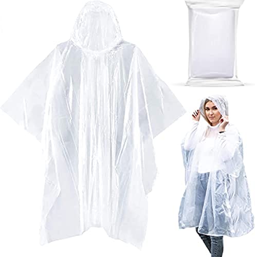 20-Pack Waterproof Rain Ponchos for Adults with Hood for Camping, Hiking | Clear - 100% Waterproof Disposable Raincoat for Men & Women