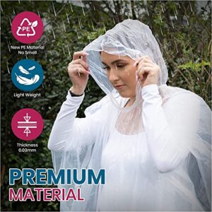 20-Pack Waterproof Rain Ponchos for Adults with Hood for Camping, Hiking | Clear - 100% Waterproof Disposable Raincoat for Men & Women