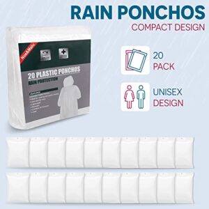 20-Pack Waterproof Rain Ponchos for Adults with Hood for Camping, Hiking | Clear - 100% Waterproof Disposable Raincoat for Men & Women