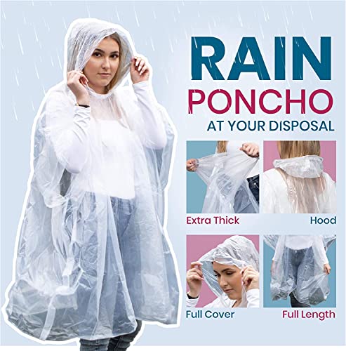 20-Pack Waterproof Rain Ponchos for Adults with Hood for Camping, Hiking | Clear - 100% Waterproof Disposable Raincoat for Men & Women