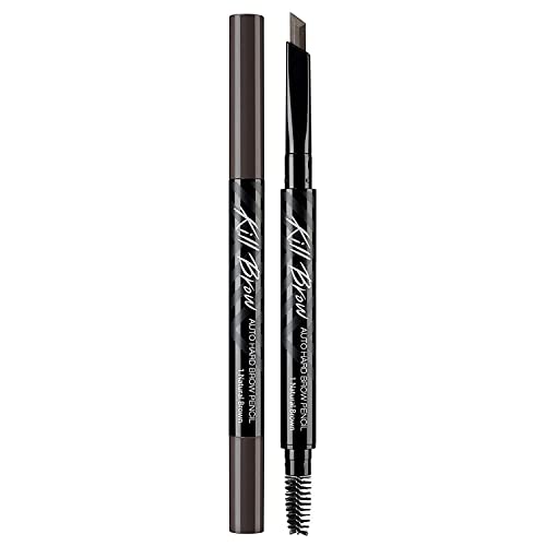 CLIO Kill Brow Auto Hard Eyebrow Pencil | Dual-End, Long Lasting, Waterproof, Smudge-Resistant, Spoolie Brush, Sharpener | Natural Brown (#01)