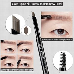 CLIO Kill Brow Auto Hard Eyebrow Pencil | Dual-End, Long Lasting, Waterproof, Smudge-Resistant, Spoolie Brush, Sharpener | Natural Brown (#01)