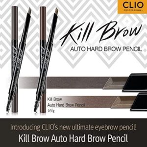 CLIO Kill Brow Auto Hard Eyebrow Pencil | Dual-End, Long Lasting, Waterproof, Smudge-Resistant, Spoolie Brush, Sharpener | Natural Brown (#01)