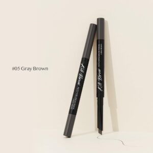 CLIO Kill Brow Auto Hard Eyebrow Pencil, Dual-End, Long Lasting, Waterproof, Smudge-Resistant, Spoolie Brush, Sharpener (05 Gray Brown)