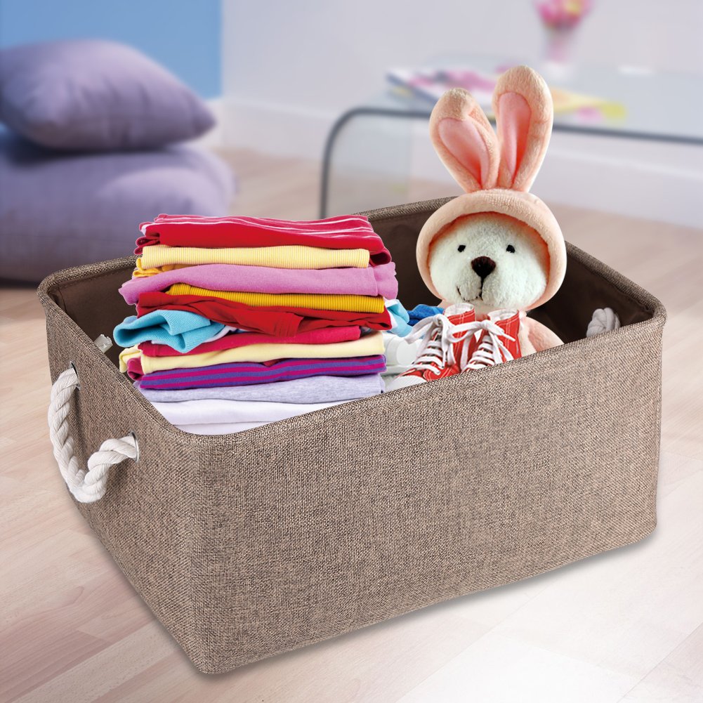 Foldable Storage Bins Fabric Cloth Storage Baskets Towel Laundry Box Container Organizers for Clothes Kids Toy Storage (Brown)