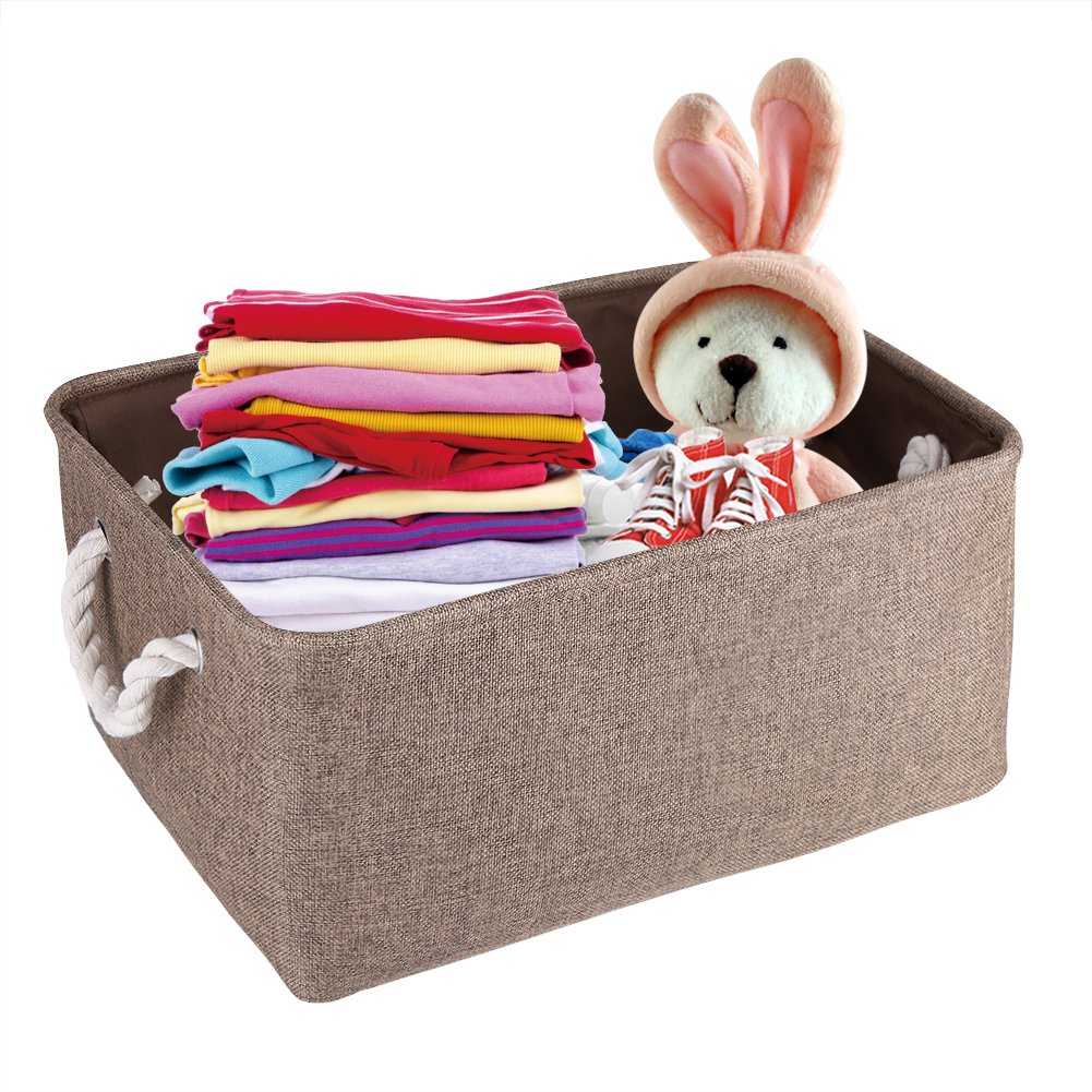 Foldable Storage Bins Fabric Cloth Storage Baskets Towel Laundry Box Container Organizers for Clothes Kids Toy Storage (Brown)