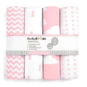 Bassinet Bed Sheets – Premium Bassinet Fitted Sheets 4 Pack – 100% Jersey Knit Cotton Cradle Sheets – Bassinet Bedding for Standard Size Oval or Halo Bassinet Pads – Bassinet Sheet for Girl