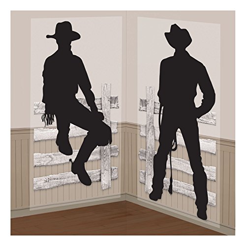 Black Silhouette Cowboys Scene Scetter Add-Ons - 65" x 33.5" (Pack of 2) - Easy-to-Install Plastic Backdrops for Western Themed Parties and Events