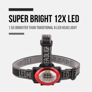 Lichamp Headlamp, 10 Pack 12 LED 3 Mode Portable Head Lamp Flashlight, Outdoor Lightweight Durable Headlight for Running, Camping, Reading, Fishing, Hunting, Walking, Jogging, Black + Red Color