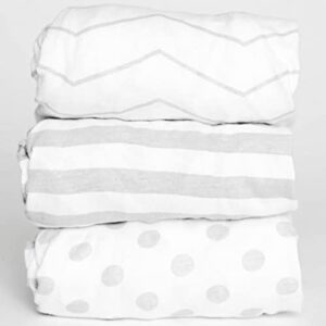 nodnal co. 3 fitted bassinet sheets gray set baby girl/boy - 100% oeko-tex cotton gender neutral chevron, polka dot, stripe universal fit - cradle/moses basket hourglass, oval rectangle mattress sheet