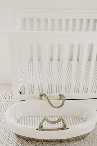 NODNAL CO. 3 Fitted Bassinet Sheets Gray Set Baby Girl/Boy - 100% OEKO-TEX Cotton Gender Neutral Chevron, Polka Dot, Stripe Universal Fit - Cradle/Moses Basket Hourglass, Oval Rectangle Mattress Sheet