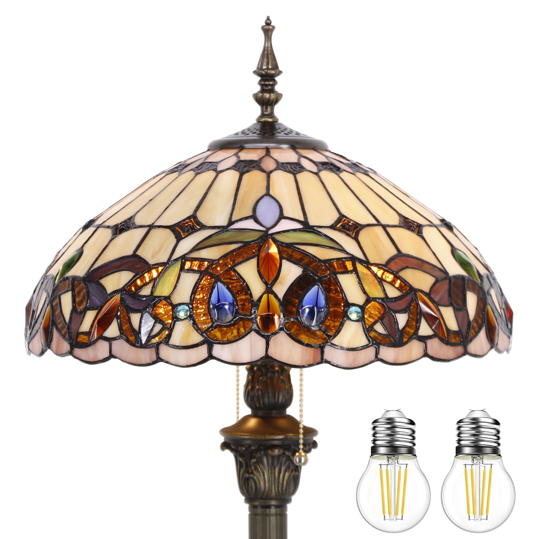 WERFACTORY Tiffany Floor Lamp Serenity Victorian Stained Glass Standing Reading Light 16X16X64 Inches Antique Pole Corner Lamp Decor Bedroom Living Room Home Office S021 Series