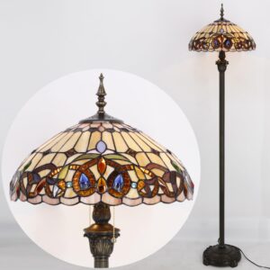WERFACTORY Tiffany Floor Lamp Serenity Victorian Stained Glass Standing Reading Light 16X16X64 Inches Antique Pole Corner Lamp Decor Bedroom Living Room Home Office S021 Series