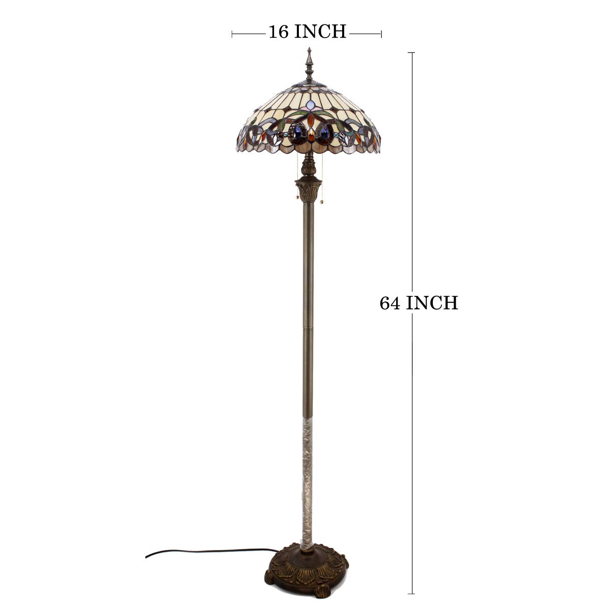 WERFACTORY Tiffany Floor Lamp Serenity Victorian Stained Glass Standing Reading Light 16X16X64 Inches Antique Pole Corner Lamp Decor Bedroom Living Room Home Office S021 Series