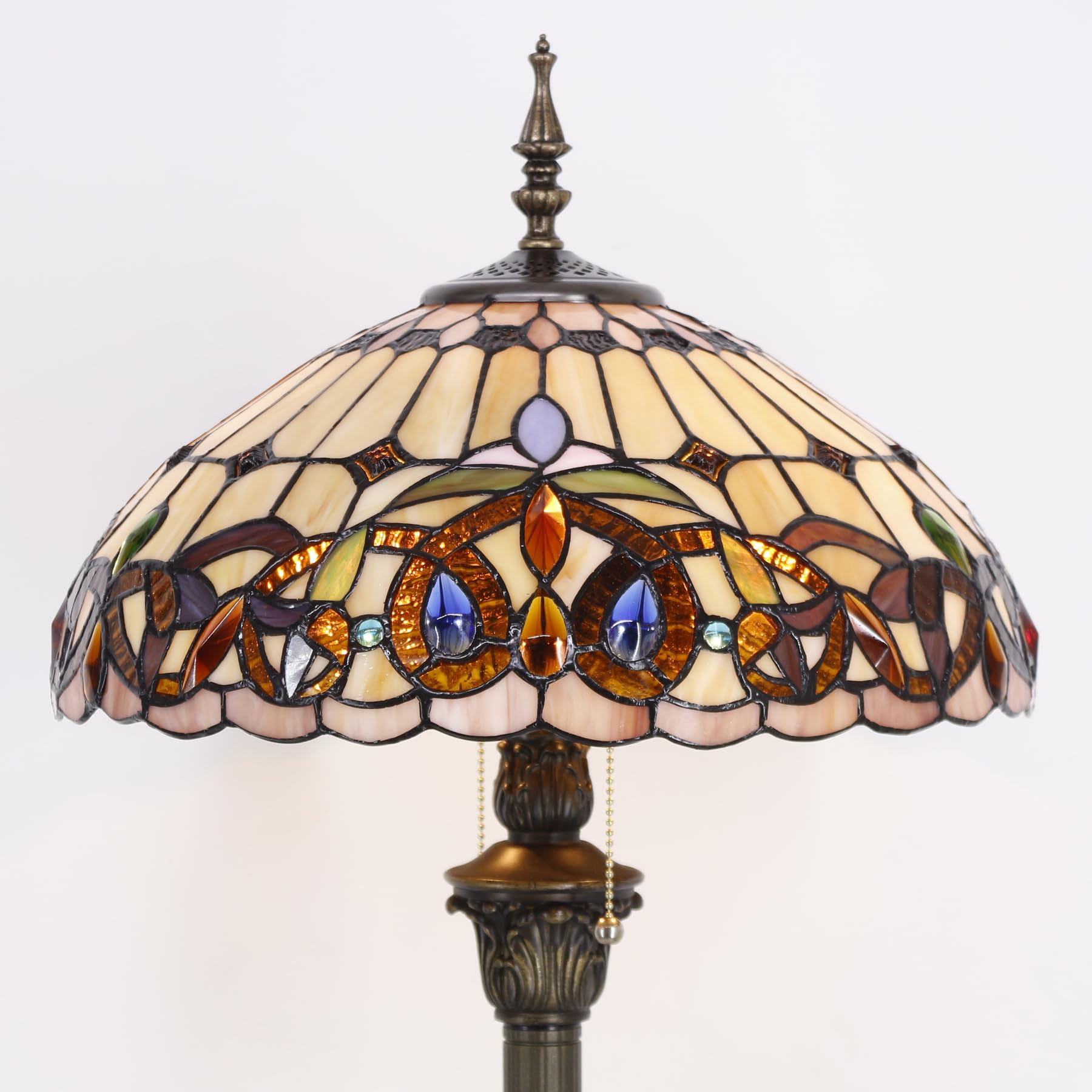 WERFACTORY Tiffany Floor Lamp Serenity Victorian Stained Glass Standing Reading Light 16X16X64 Inches Antique Pole Corner Lamp Decor Bedroom Living Room Home Office S021 Series