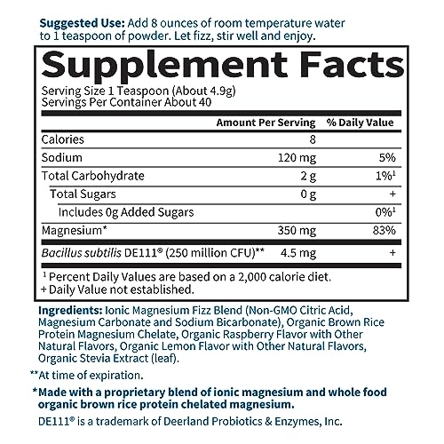 Garden of Life Whole Food Magnesium Powder, Raspberry Lemon - Vegan, Gluten & Sugar Free Supplement with Probiotics for Calm & Regularity