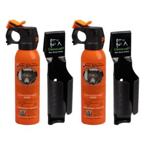 udap pepper power bear spray self defense deterrent with griz guard holster for camping, hiking, fishing, powerful blast pattern, 30 ft fog barrier, safety orange, sog2, 7.9 oz, 2 pack