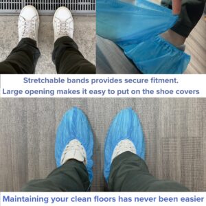 Innovative Haus Premium Thick Disposable Boot & Shoe Covers | Durable, Non-Slip, Treads, Water Resistant, Non-Toxic, 100% Latex Free | Stronger than Competitor-40 grams |100-Pack Blue| (Extra Large)