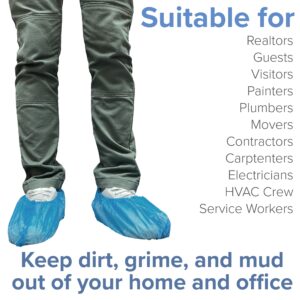 Innovative Haus Premium Thick Disposable Boot & Shoe Covers | Durable, Non-Slip, Treads, Water Resistant, Non-Toxic, 100% Latex Free | Stronger than Competitor-40 grams |100-Pack Blue| (Extra Large)