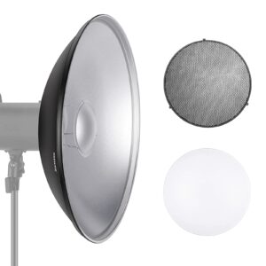 neewer 21.6"/55cm metal beauty dish bowens mount reflector with white diffuser, honeycomb grid for strobe flash video light compatible with godox ad600 neewer cb60 q4 vision 4 s101 series, nk-narc22