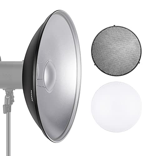 NEEWER 21.6"/55cm Metal Beauty Dish Bowens Mount Reflector with White Diffuser, Honeycomb Grid for Strobe Flash Video Light Compatible with Godox AD600 NEEWER CB60 Q4 Vision 4 S101 Series, NK-NARC22
