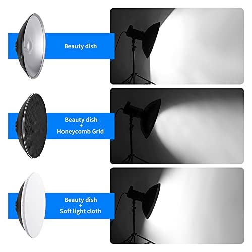 NEEWER 21.6"/55cm Metal Beauty Dish Bowens Mount Reflector with White Diffuser, Honeycomb Grid for Strobe Flash Video Light Compatible with Godox AD600 NEEWER CB60 Q4 Vision 4 S101 Series, NK-NARC22