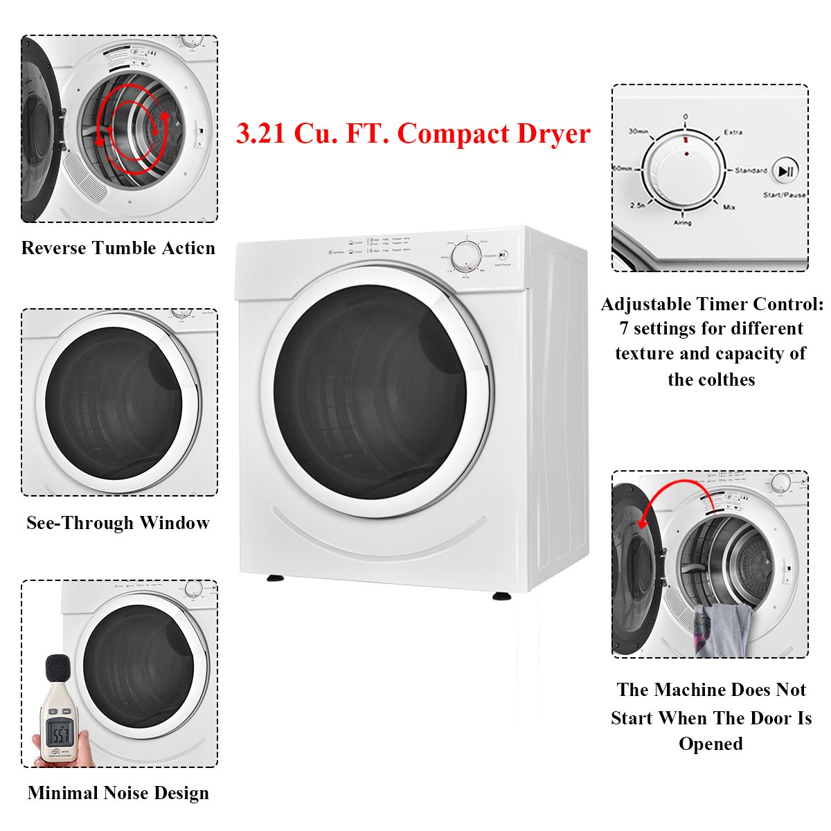 Costway Electric Tumble Dryer Compact Stainless Steel Clothes Dryer (3.21 Cu.Ft.)