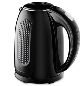 ovente portable electric kettle stainless steel instant hot water boiler heater 1.7 liter 1100w double wall insulated fast boiling with automatic shut off for coffee tea & cold drinks, black kd64b
