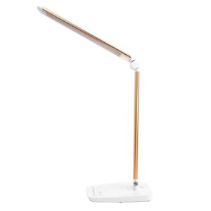 lichamp dimmable led desk lamp with usb charging port, touch control foldable gooseneck free rotation adjustable eye care table lamp, bedside reading light with ul ac adapter (gold)