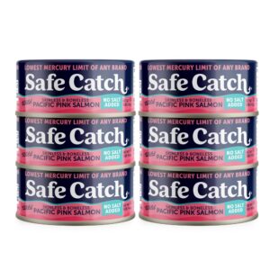 safe catch wild pacific pink salmon canned wild-caught no salt added skinless boneless salmon fish mercury tested kosher, 6 pack can salmon 5oz