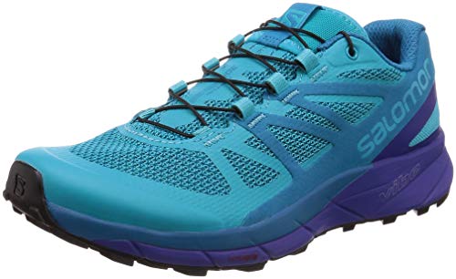 Salomon Women's Sense Ride Trail Running Shoe, Bluebird/Deep Blue/Black, 6