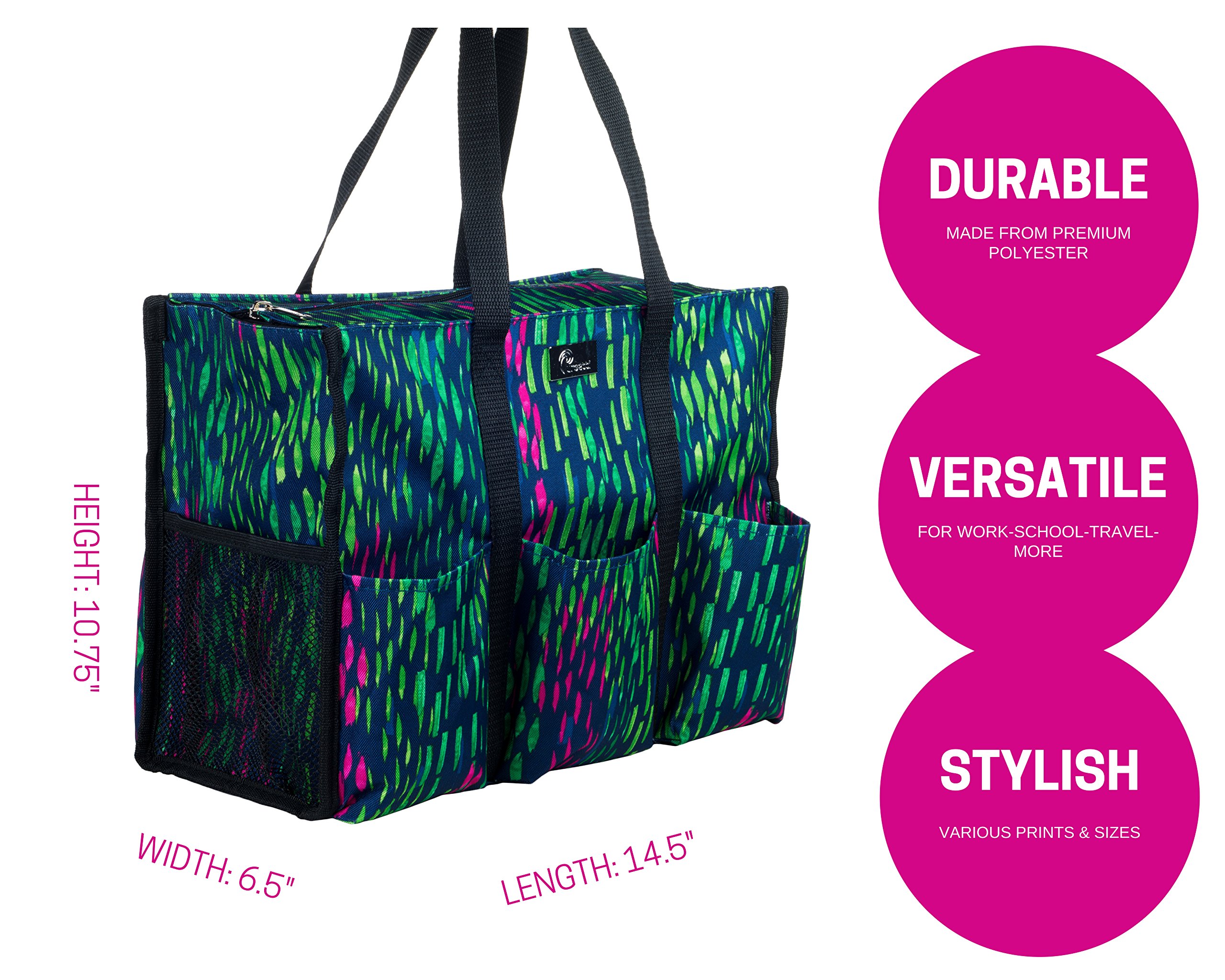 Pursetti Utility Tote with Pockets & Compartments-Perfect Nurse Tote Bag, Teacher Bag, Work Bags for Women & Craft Tote (Tropical Rain)