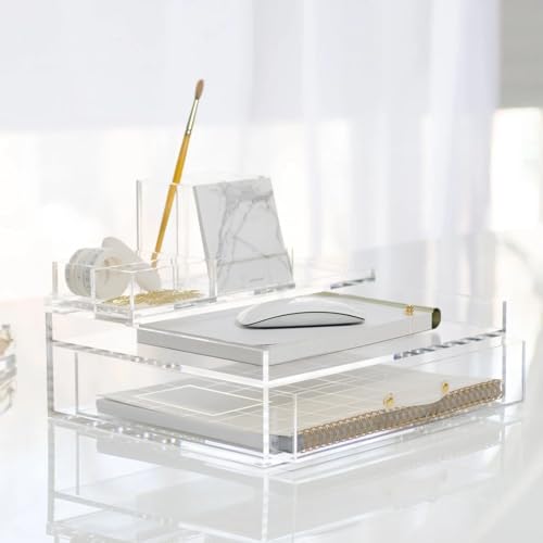 russell+hazel Acrylic Bloc Narrow Accessory Tray, Clear, 4.5” x 12.2” x .5” (31381)