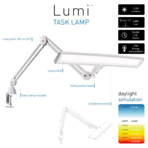 Daylight Company Lumi Task Lamp, Craft Light, Super Bright Desk Lamp, Touch Dimmable, 2 Brightness Levels, Ideal Table Light, Drawing Lamps - Metal - 15 W