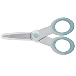 ecr4kids cutting edge ultra-grip 5" precision non-stick coated scissors w/sheath - extra sharp pointed tip - for sewing and crafting, pastel blue