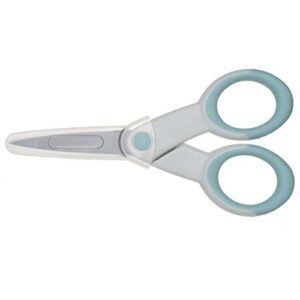 ECR4Kids Cutting Edge Ultra-Grip 5" Precision Non-Stick Coated Scissors w/Sheath - Extra Sharp Pointed Tip - For Sewing and Crafting, Pastel Blue